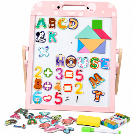 Toate Jucariile pentru Copii - Tablă magnetică educativă cu suport și accesorii - Roz