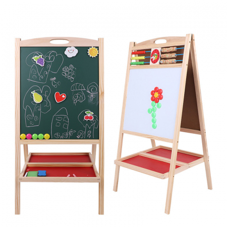 Jucarii educative - Tablă Montessori șevalet din lemn cu 2 suprafețe – scris și desen 85cm - 3 ani+