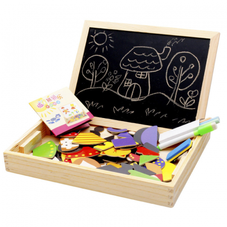 Tablita magnetica educativa din lemn 3 in 1 – puzzle cu jocuri logice pentru copii [3]