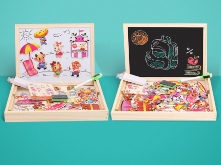 Tablita magnetica educativa din lemn 3 in 1 – puzzle cu jocuri logice pentru copii [1]