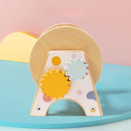 Tambur rotativ din lemn cu bile și roți zimțate – jucărie senzorială 3‑în‑1 Montessori [2]