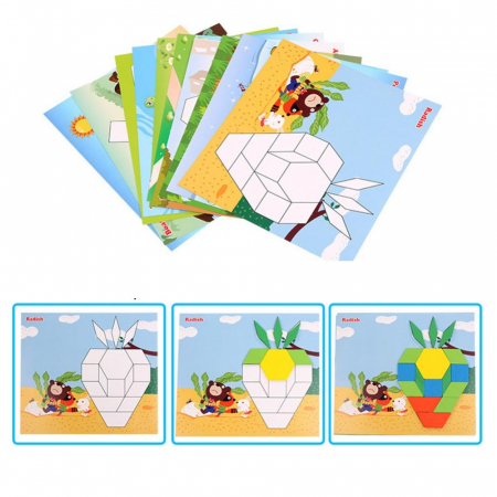 Tangram din lemn cu 250 piese colorate – Joc educativ Montessori pentru copii [4]