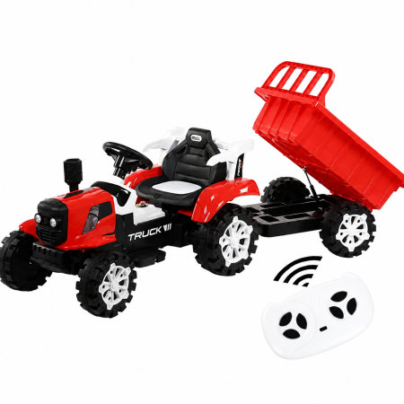 Trotinete & Triciclete pentru Copii - Tractor electric pentru copii 12V cu remorcă detașabilă și telecomandă parentală - Roșu