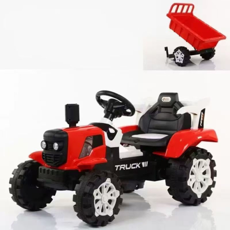 Tractor electric pentru copii 12V cu remorcă detașabilă și telecomandă parentală - Roșu [4]