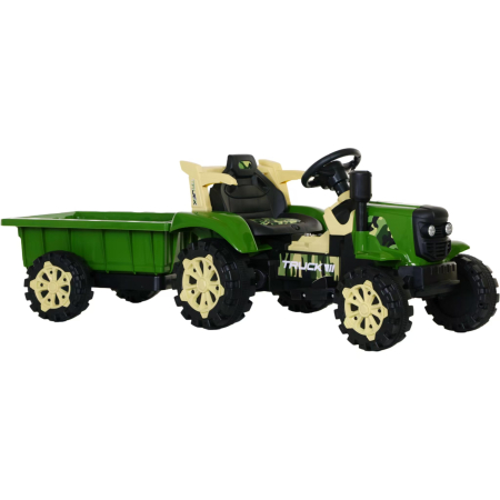 Tractor electric pentru copii 12V cu remorcă detașabilă și telecomandă parentală - Verde [4]
