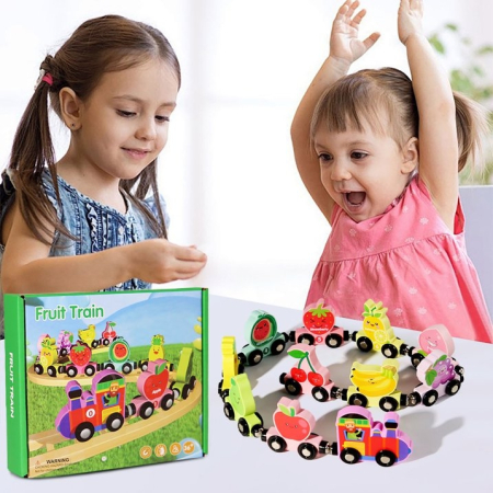 Trenuleț educativ din lemn cu fructe și numere [2]