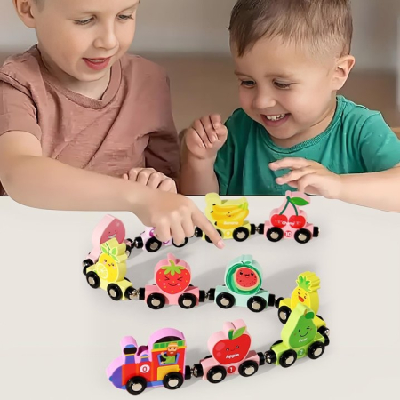 Trenuleț educativ din lemn cu fructe și numere [1]