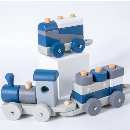Trenulet lemn BLUE Montessori cu forme geometrice | ZukiToys.ro [2]