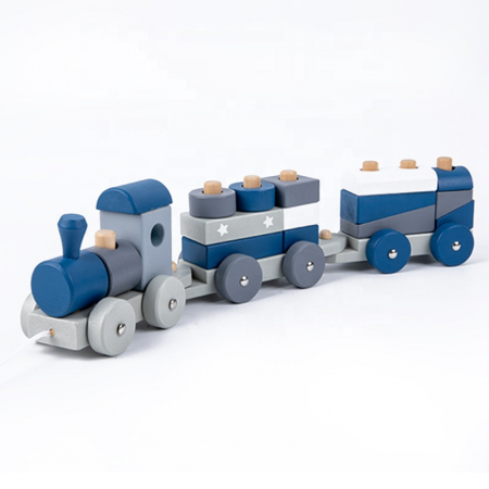 Trenulet lemn BLUE Montessori cu forme geometrice | ZukiToys.ro