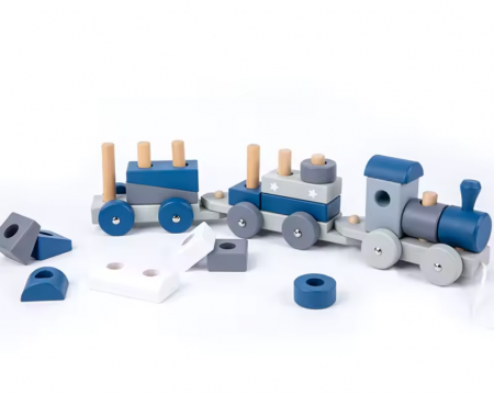 Trenulet lemn BLUE Montessori cu forme geometrice | ZukiToys.ro [1]