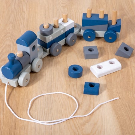 Trenulet lemn BLUE Montessori cu forme geometrice | ZukiToys.ro [4]