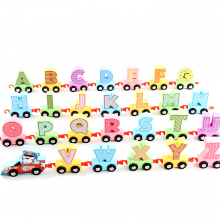 Trenulet magnetic din lemn cu litere, 27 piese, 3+ ani [2]