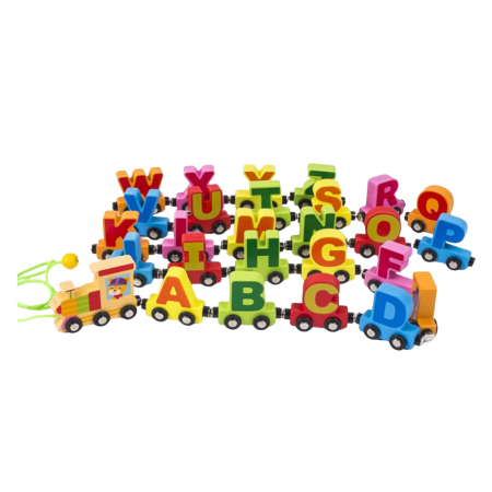 2–3 ani - Trenulet magnetic din lemn cu litere, 27 piese, 3+ ani