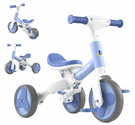 Trotinete & Triciclete pentru Copii - Tricicletă și bicicletă de echilibru 2 în 1, cu muzică, lumini și pedale detașabile - Blue