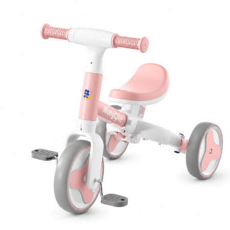 Tricicletă și bicicletă de echilibru 2 în 1, cu muzică, lumini și pedale detașabile - Roz [1]
