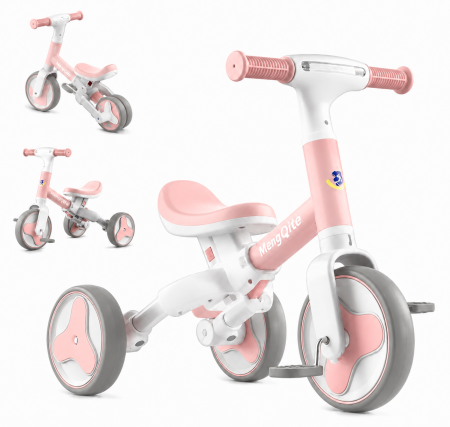 Trotinete & Triciclete pentru Copii - Tricicletă și bicicletă de echilibru 2 în 1, cu muzică, lumini și pedale detașabile - Roz