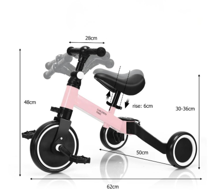 Tricicletă transformabilă în bicicletă fără pedale  – roz [4]