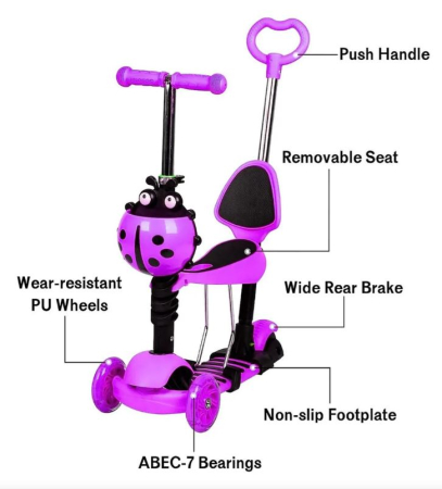 Trotinetă 5 în 1 buburuza cu scaunel – ( mov ) [2]