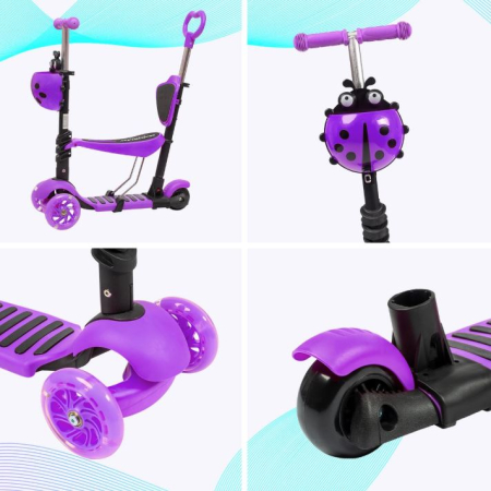 Trotinetă 5 în 1 buburuza cu scaunel – ( mov ) [4]