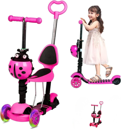 Trotinete & Triciclete pentru Copii - Trotinetă 5 în 1 buburuza cu scaunel – ( roz )