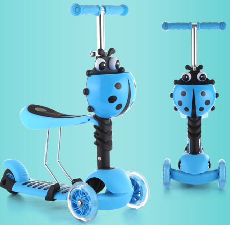 Trotineta copii 3‑in‑1 cu roti luminoase (albastru) [2]