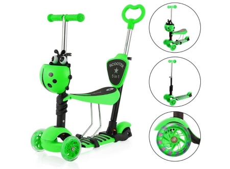 Trotinete & Triciclete pentru Copii - Trotinetă copii 5 în 1 cu scaunel – ( verde )