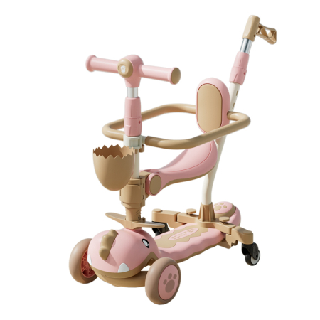 Trotinete & Triciclete pentru Copii - Trotinetă Dinozaur Roz 6 în 1 cu maner parental – tricicletă copii multifuncțională