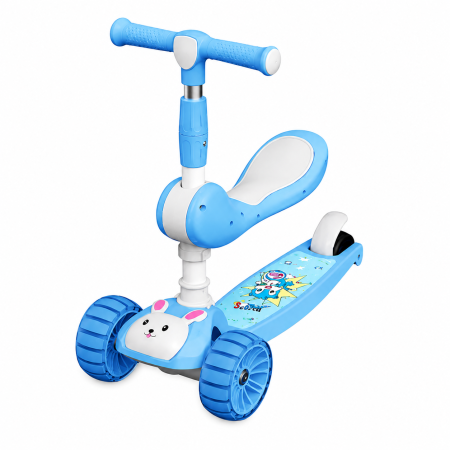Trotinete & Triciclete pentru Copii - Trotinetă pliabilă Bunny Ride 3 în 1 cu scăunel și lumini LED – Bleu