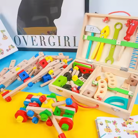 Trusa de unelte din lemn pentru copii tip Montessori – Joc educativ de bricolaj si asamblare 36+ [1]