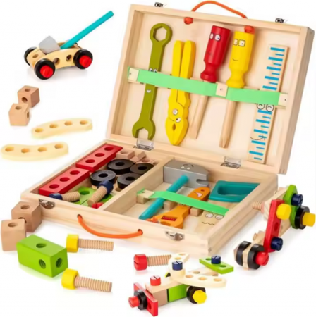 Jucarii educative - Trusa de unelte din lemn pentru copii tip Montessori – Joc educativ de bricolaj si asamblare 36+