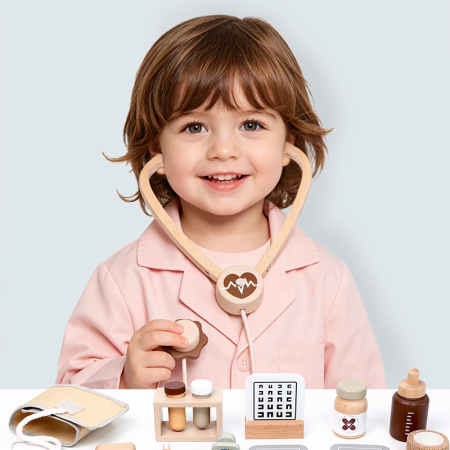 Trusă Medicală de Doctor din Lemn cu Accesorii - 3 ani + [3]