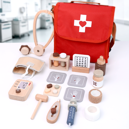 Trusă Medicală de Doctor din Lemn cu Accesorii - 3 ani + [4]