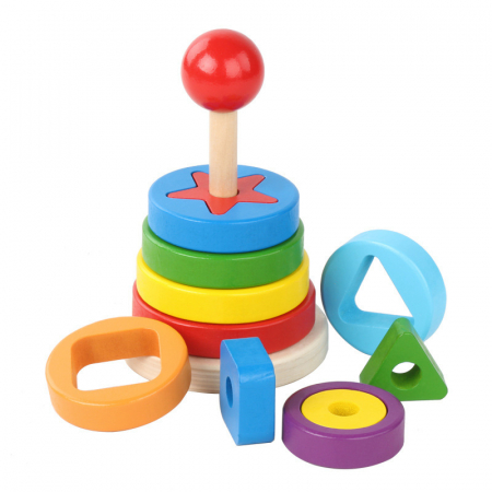 Jucarii sub 50 lei - Turn de stivuire forme în straturi din lemn pentru copii - ZukiToys