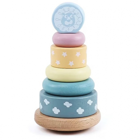 Jucarii educative - Turn de stivuire, Montessori din lemn, culori pastelate