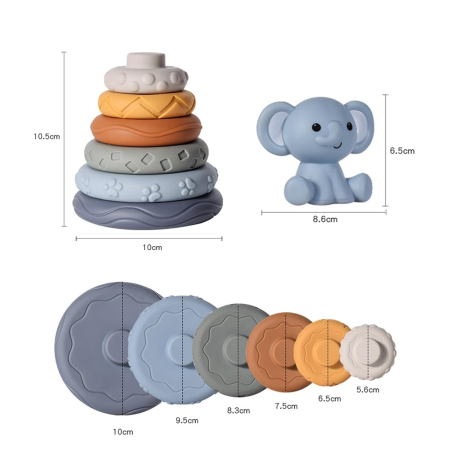 Turn de stivuire și sortare din silicon cu forme și cuburi senzoriale - model Elefant [2]