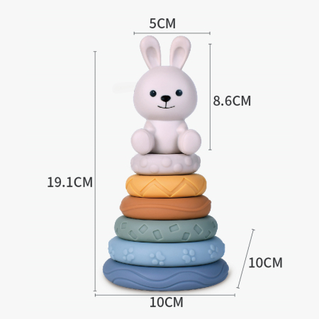 Turn de stivuire și sortare din silicon cu forme și cuburi senzoriale - model Iepuraș [3]