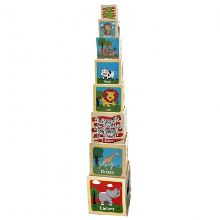 Turn Montessori din lemn – Set 8 cuburi educative cu forme, cifre si animale [2]