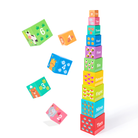 Turn piramidă – set 10 cuburi din carton de stivuit, jucărie educativă pentru copii [2]