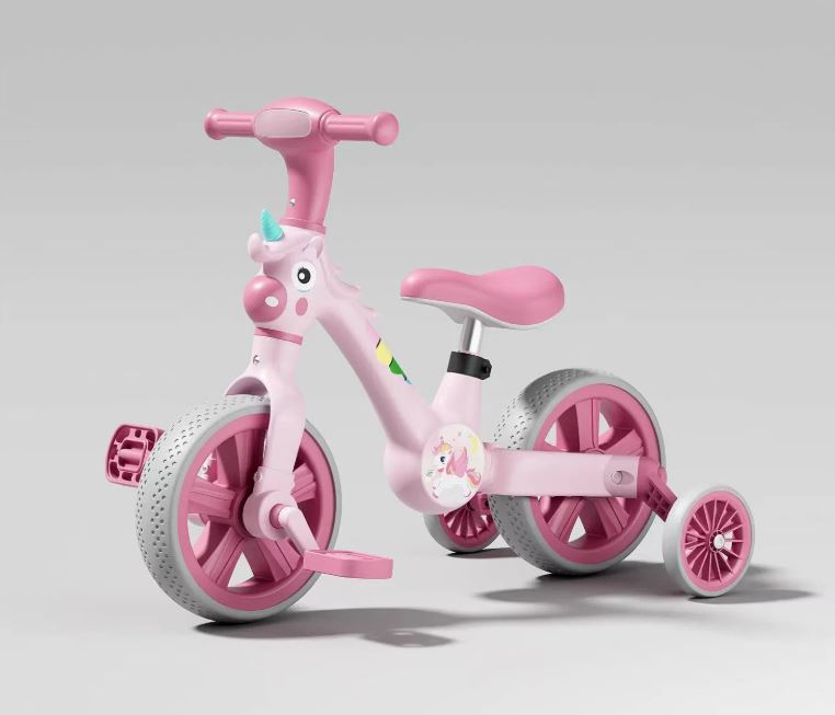 Bicicleta 2 in 1 cu pedale detasabile si roti ajutatoare - Roz