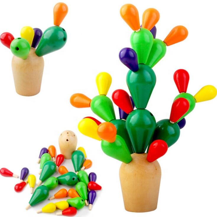 Cactus colorat lemn Montessorii echilibru si asamblare - ZukiToys.ro