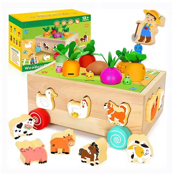 Camion puzzle Montessori din lemn pentru copii - Sortare forme geometrice si invatare culori