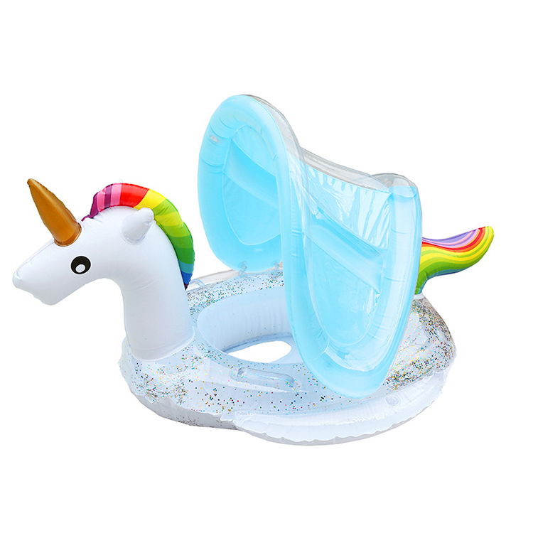 Colac gonflabil pentru copii tip unicorn - model alb cu design magic