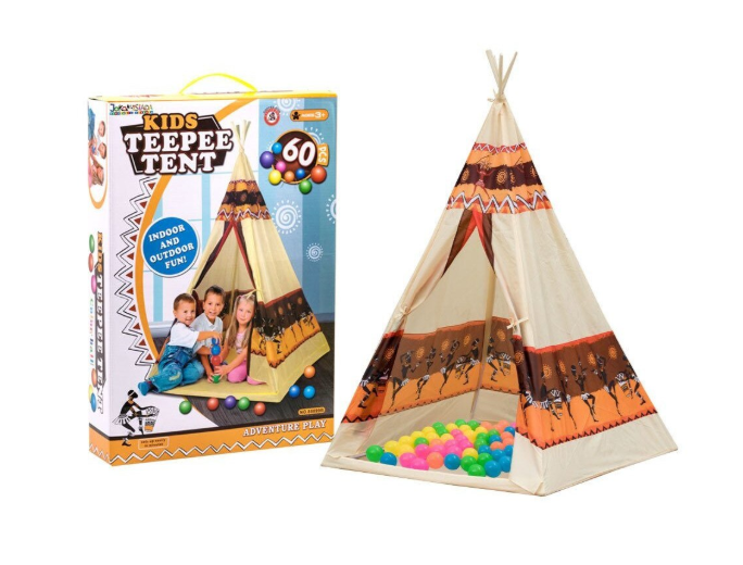Cort Indian pentru Copii - Teepee cu 60 Bile Colorate