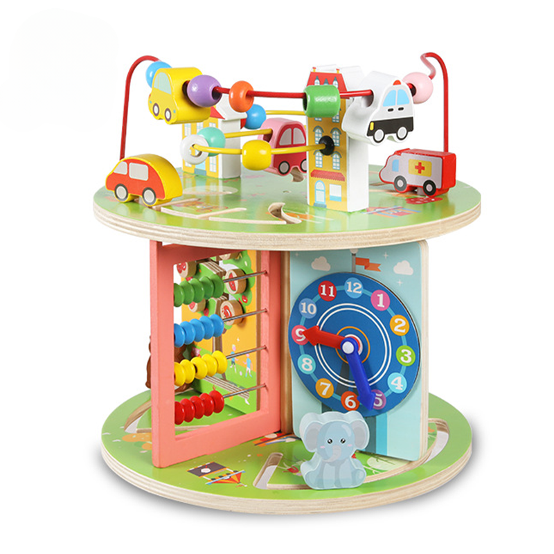 Cub activitati educative din lemn cu forme si cilindri colorati