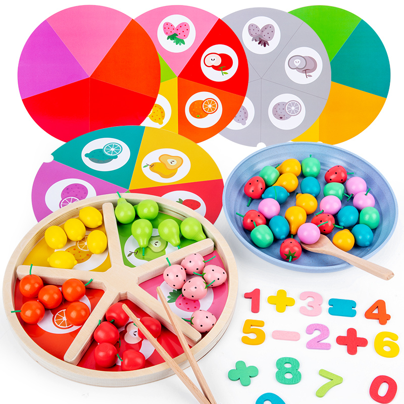 Joc educational Montessori - Clasificare fructe si culori, 78 piese