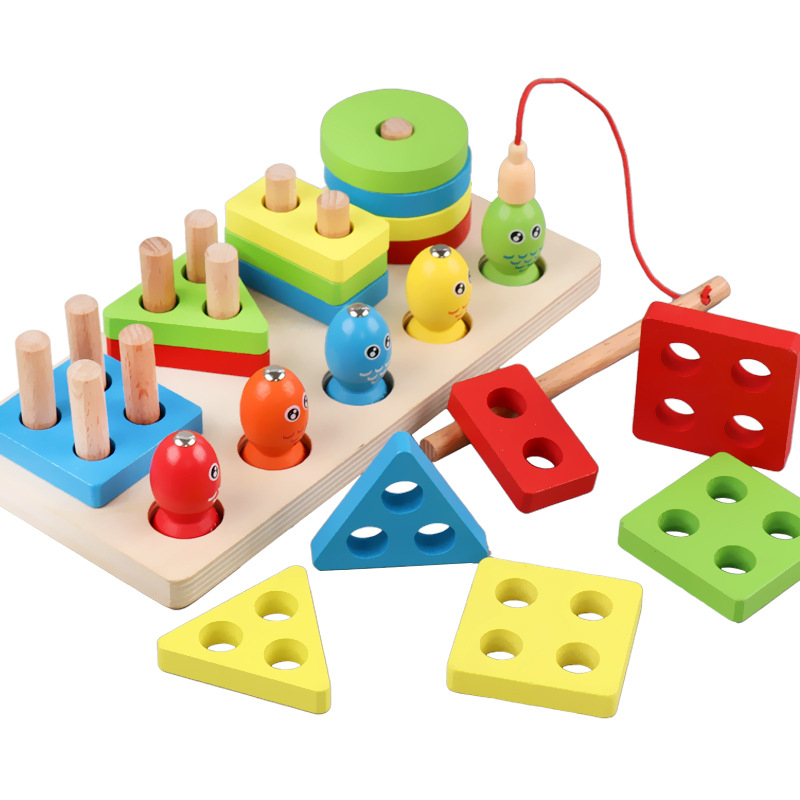 Joc multifunctional Montessori - sortator forme si joc pescuit magnetic din lemn