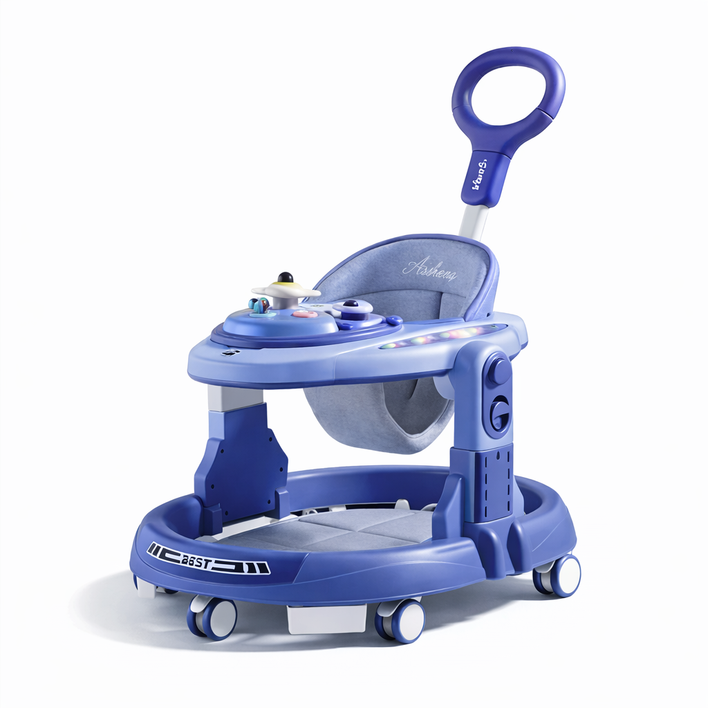 Premergator multifunctional pentru bebelusi cu maner si activitati interactive - Albastru