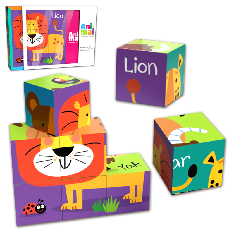 Puzzle educativ 6-in-1 cu animale - 9 piese multicolore