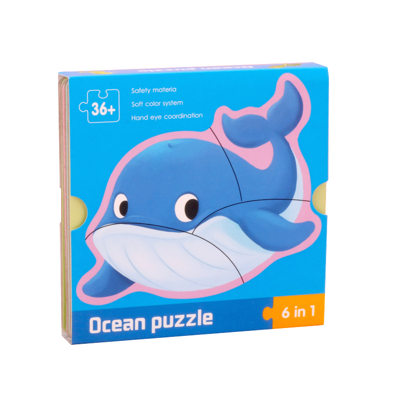 Puzzle educativ 6 in 1 cu animale marine pentru asociere si invatare prin joaca