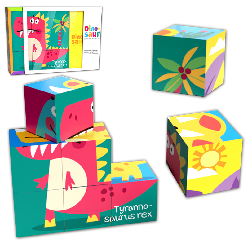 Puzzle educativ 6-in-1 cu dinozauri - 9 piese multicolore